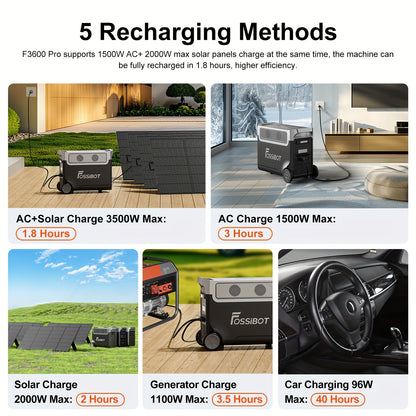 FOSSiBOT F3600 Pro Solar Generator, 3840 Wh LiFePO4 Portable Power Station, 3 X 230 V AC Output 3600 W 7200 W Peak, Storm Generator, Fast Power Storage, Charging, Travel Power Station, Outdoor Road Trips, Christmas, Festival,