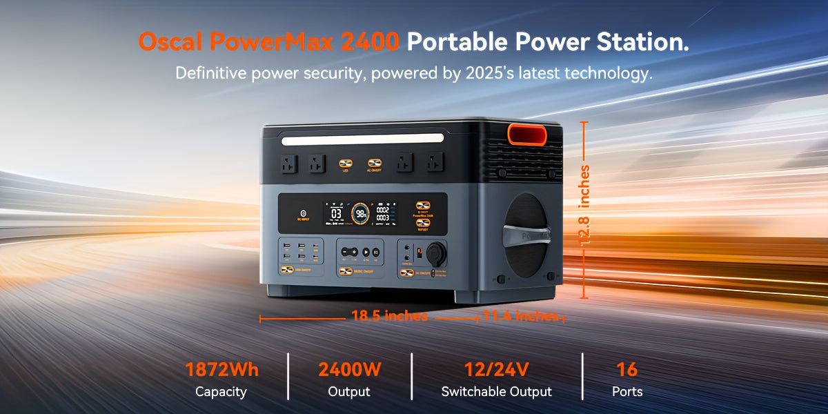 OSCAL 2400W Solar Generator PowerMax 2400 | 1872Wh Portable Power Station with 1.45H Full Charging, APP Control, Battery Backup for Home, Camping & RVs, 4800W Peak, LiFePO4 Battery, Metal & Plastic Construction