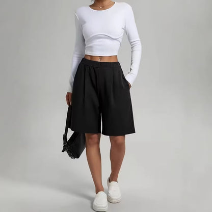 Womens Pants Womens Shorts Casual Loose Solid Color