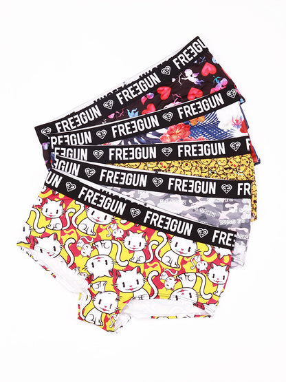 5pcs Soft & Comfortable Cartoon Print Boy Shorts - Women's Lingerie & Underwear with Cute Designs, Breathable Fabric, and Relaxing Fit for Everyday Wear