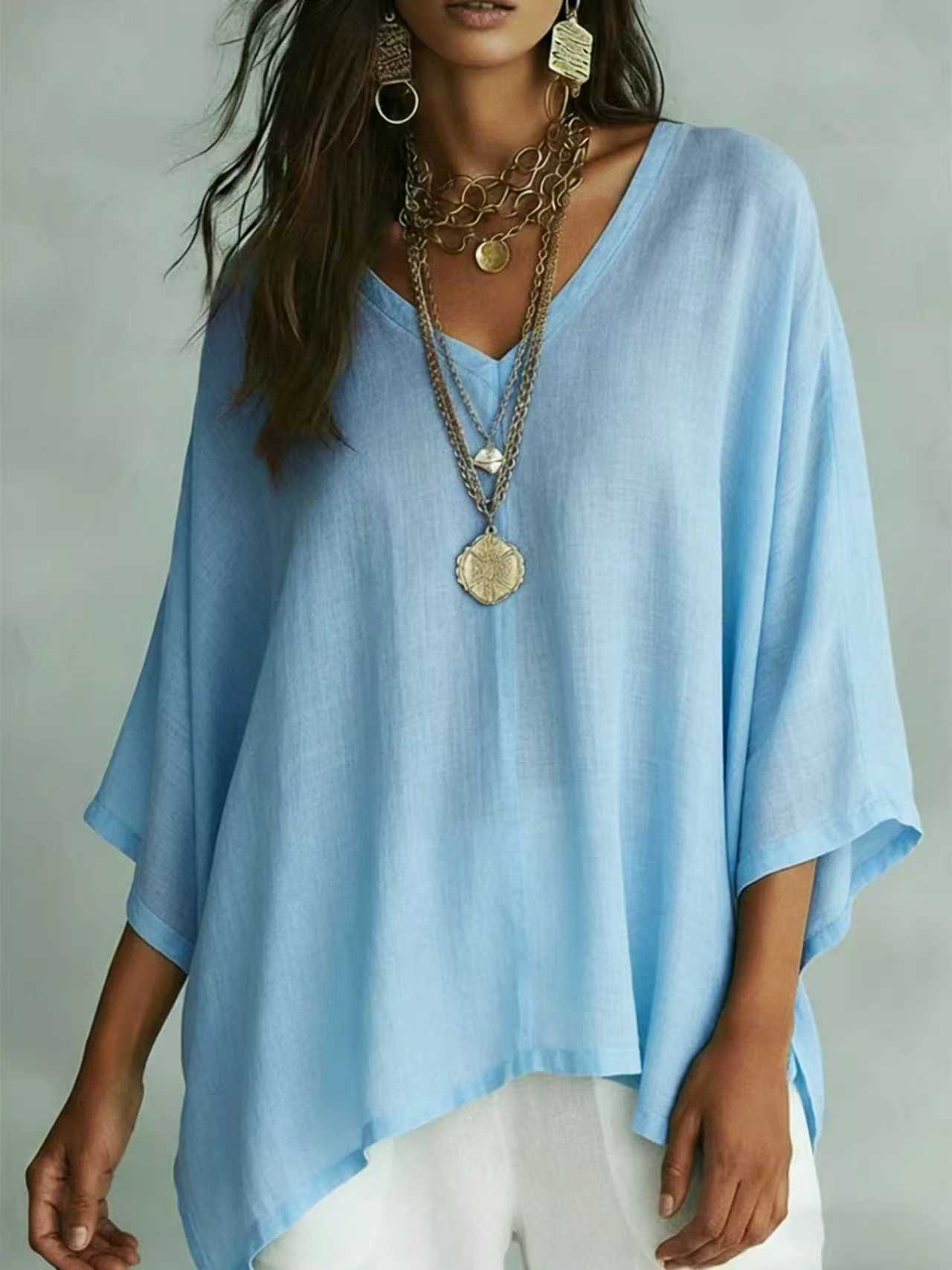 Womens Loose Solid-Colored Top Casual Comfortable All-Match T-Shirt