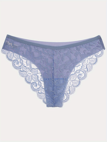 6pcs Contrast Lace Briefs, Comfy & Seamless Scallop Trim Intimates Panties, Women's Lingerie & Underwear