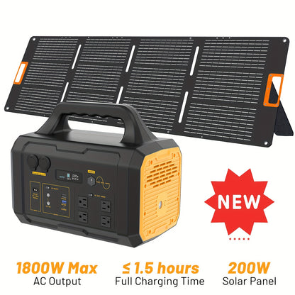 Portable Power Station 1800W with 200W Solar Panel, Solar Generator Backup Battery Power Bank with UPS Function, 1.2 Hour Fast Full Charge, 1024Wh LiFePO4 Battery for Outdoor Camping RV Trip Home Emergency Use