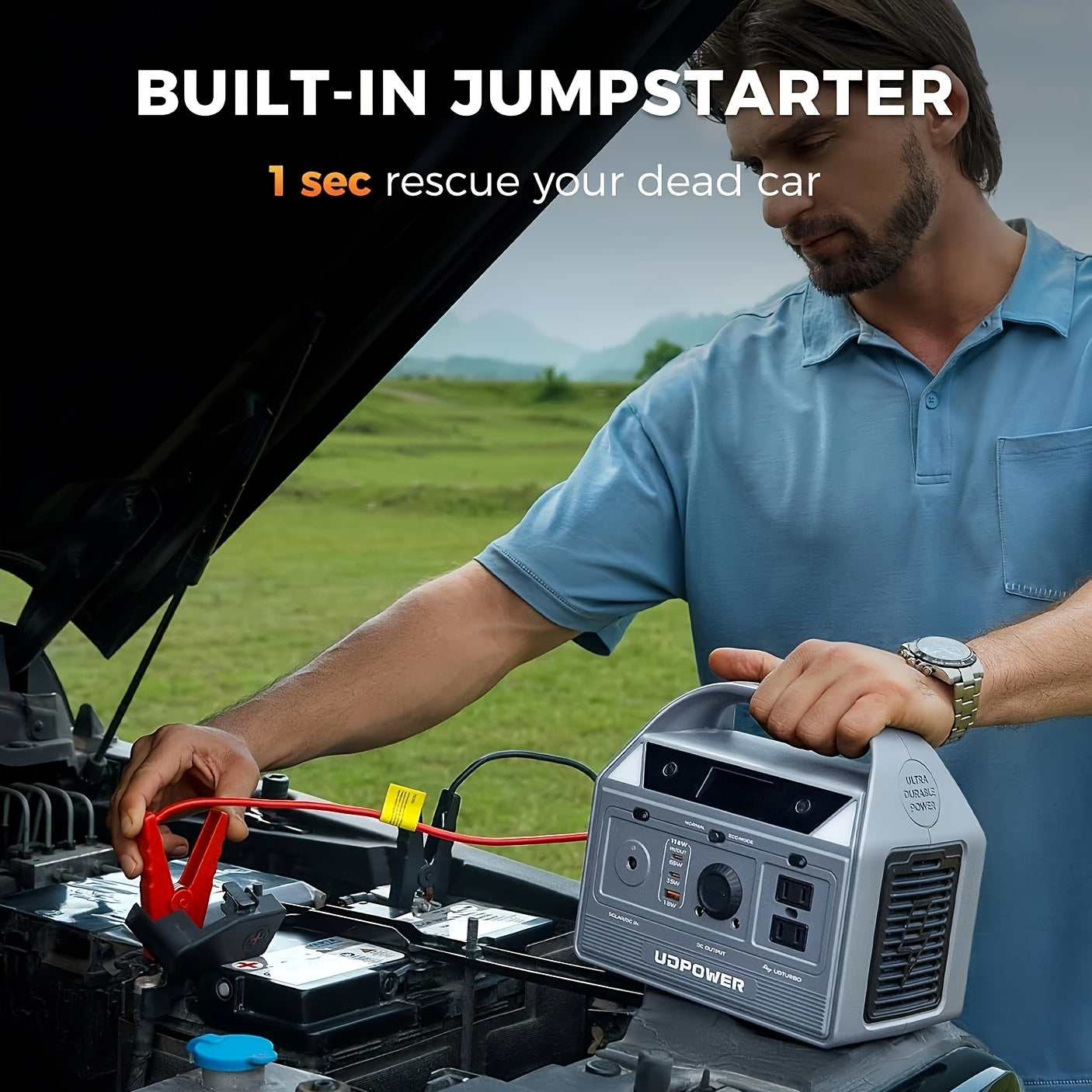 UDPOWER Portable Solar Generator - 1200W, 800W, 400W Options, AC Outlet, 2 DC & 3 USB Ports, Backup Battery for Outdoor Trips, Camping & Emergency, Outdoor Power Station | Modern Power Station | Durable Power Source, Portable