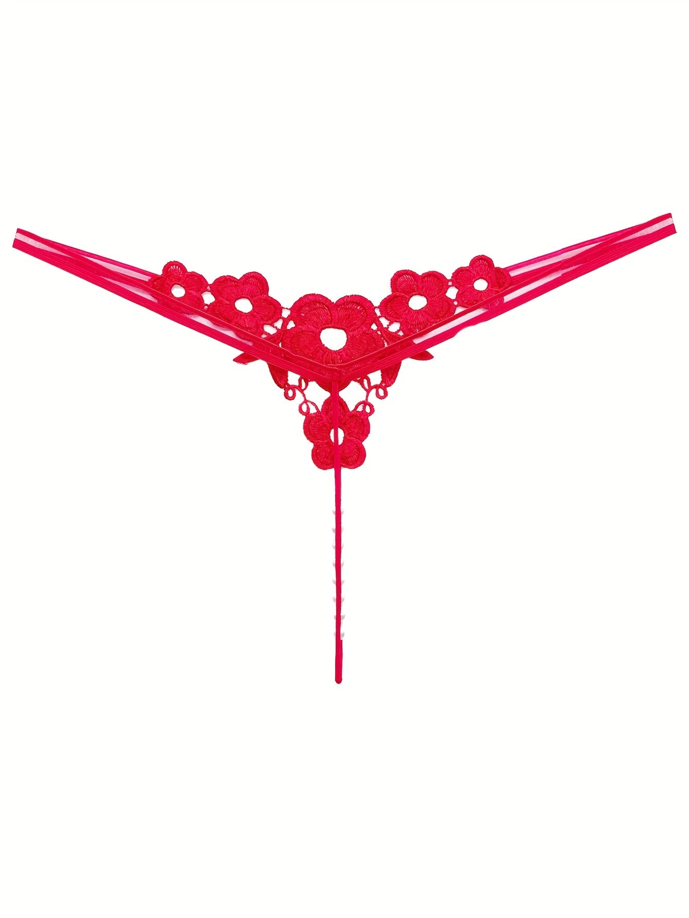 Floral Embroidery Thong, Hollow Out Faux Pearl Panties, Women's Sexy Lingerie & Underwear