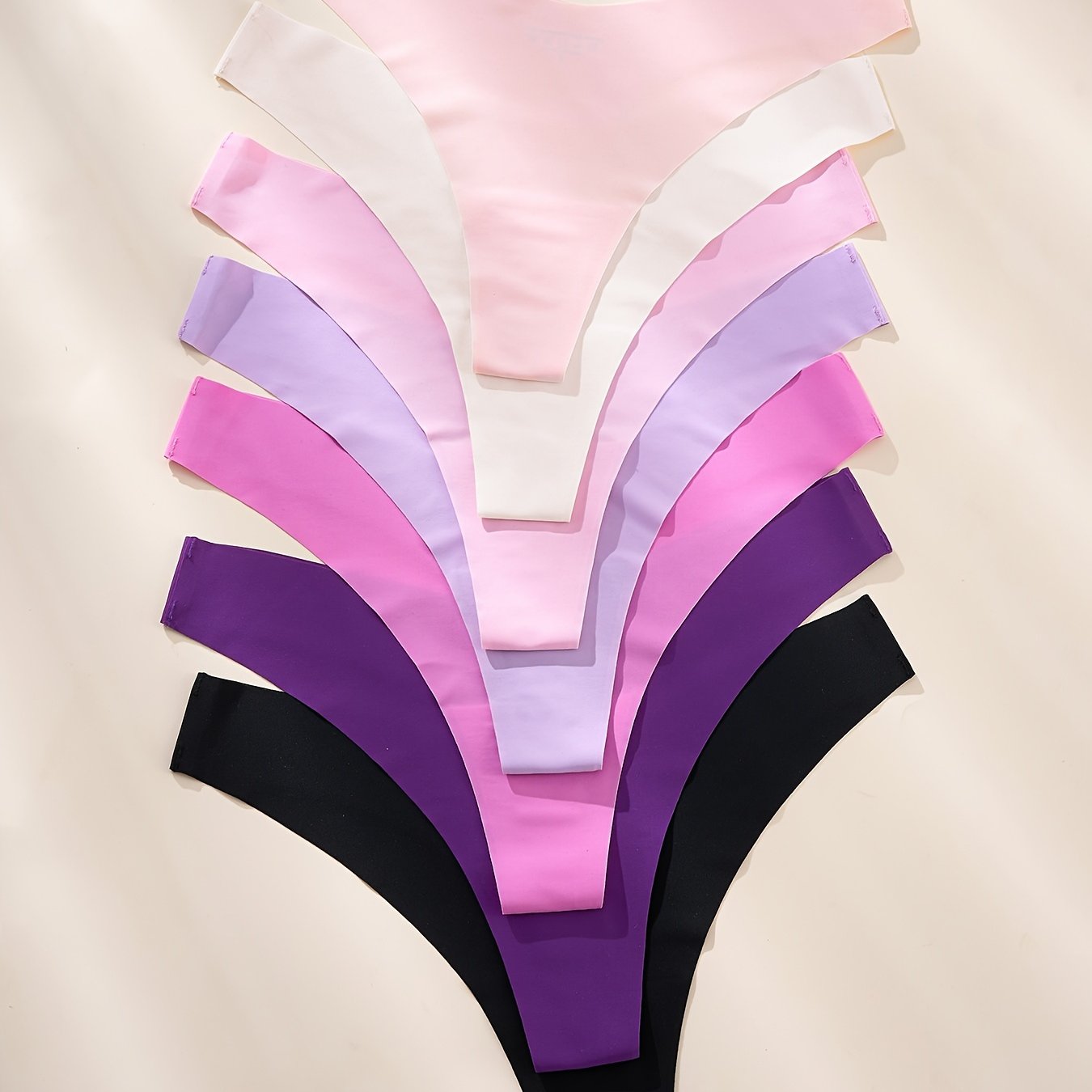 7pcs Seamless Solid Thongs, Soft & Comfy Stretchy Intimates Panties, Women's Lingerie & Underwear