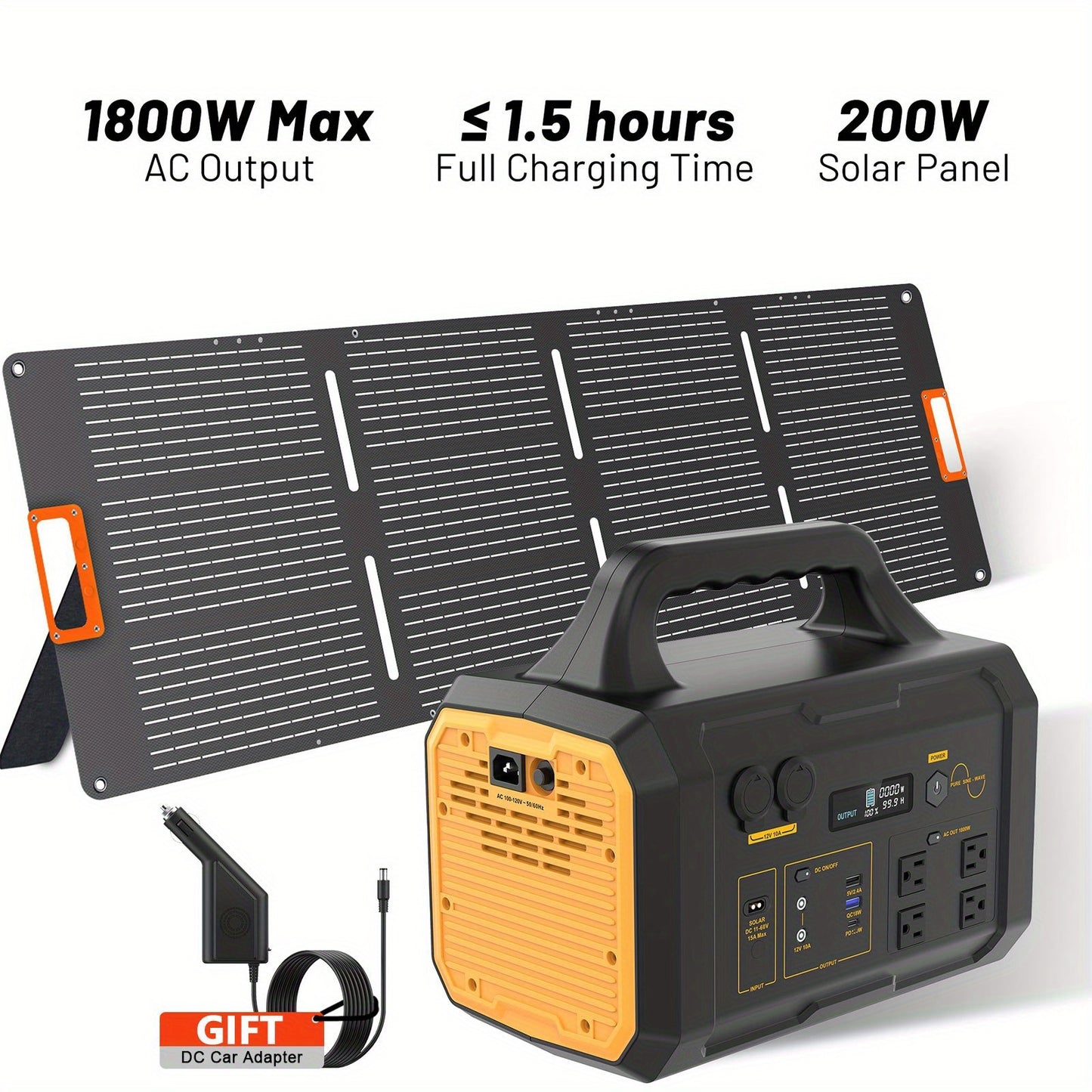INNOVATIVE LIFE 1800W/1024Wh Portable Power Station With 200W Solar Panel, UPS Function, 1024Wh LiFePO4 Battery, UPS Function For Emergency, Power Bank For Camping Solar Generator, Pure Sine Wave, 1.2 Hour Fast Full Charge