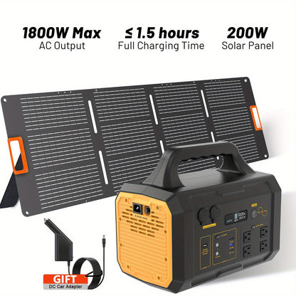 INNOVATIVE LIFE 1800W/1024Wh Portable Power Station With 200W Solar Panel, UPS Function, 1024Wh LiFePO4 Battery, UPS Function For Emergency, Power Bank For Camping Solar Generator, Pure Sine Wave, 1.2 Hour Fast Full Charge