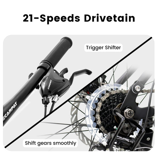 A2760 27.5 Inch Full Suspension Mountain Bike, Front And Rear Dual Shock Absorbers, Mechanical Disc Brakes, 21-Speed, Suitable For Men And Women, Ideal For Travel And Fitness Enthusiasts