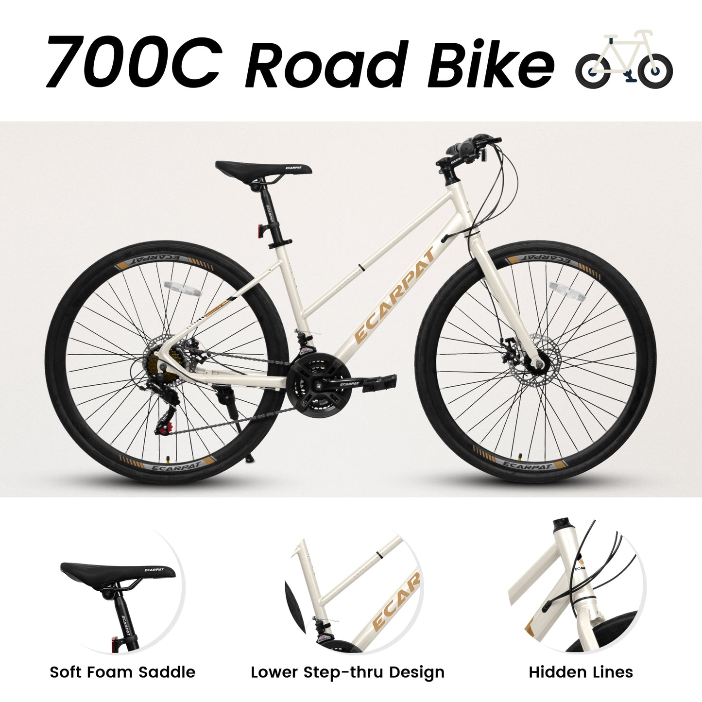 A28250 700Cx35 Road Bike With Aluminum Alloy Wheels, 21-Speed Gear System, Disc Brakes, Wide Tires Ideal For Urban Commuting And Student Transportation