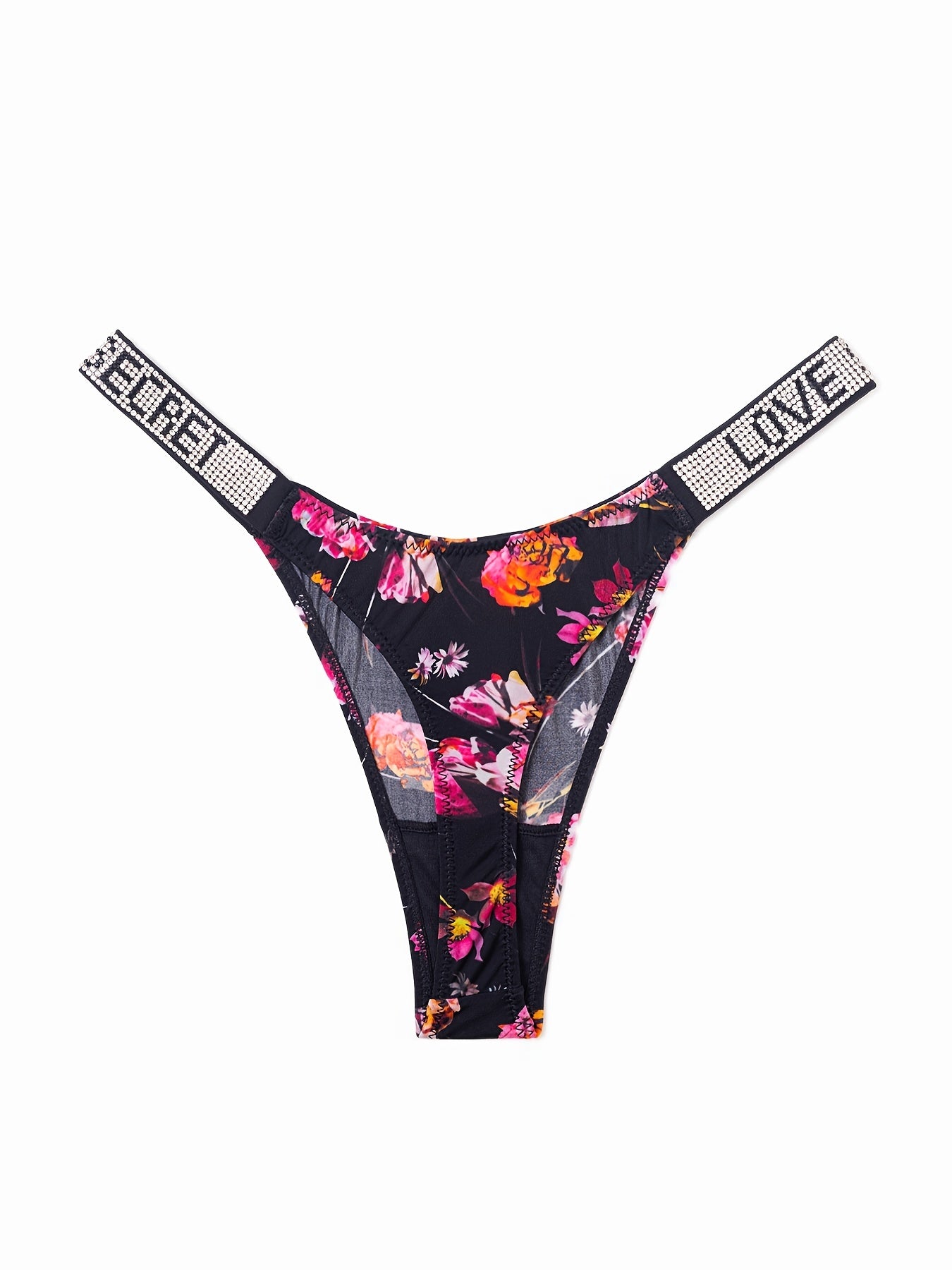 6pcs Rhinestone Letter Low Waist Stretchy Women's Sports Panties, Lingerie & Underwear