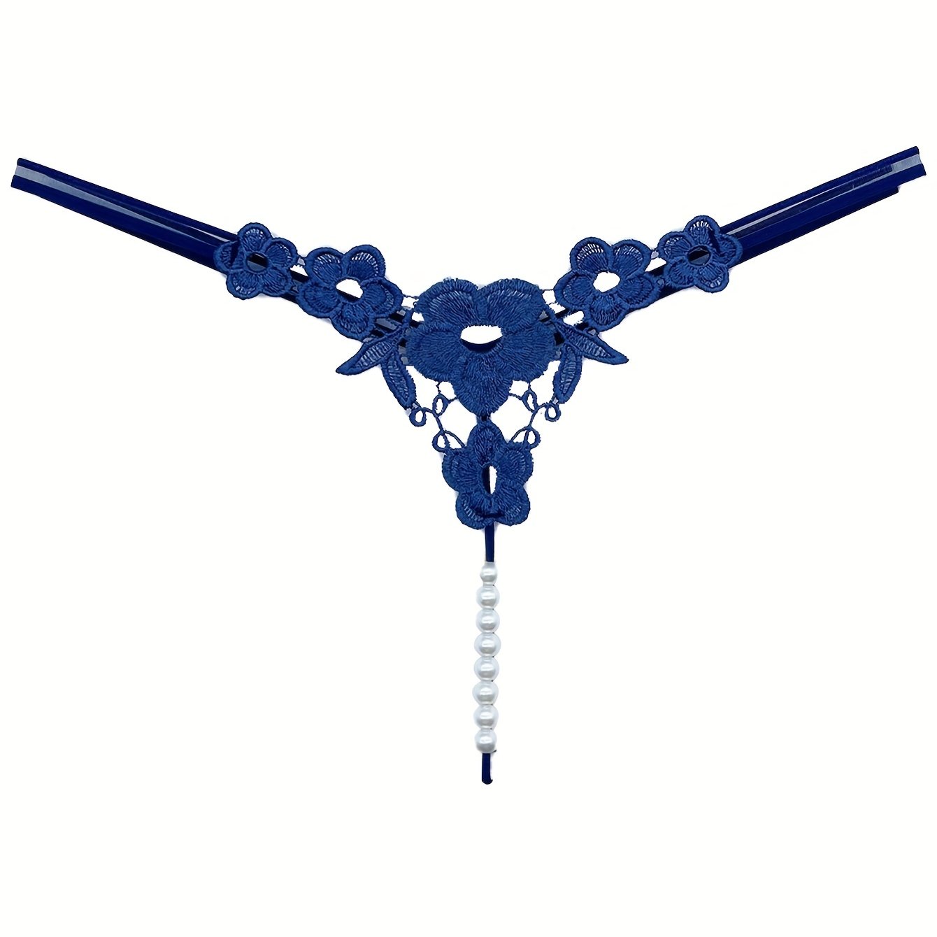 Floral Embroidery Thong, Hollow Out Faux Pearl Panties, Women's Sexy Lingerie & Underwear