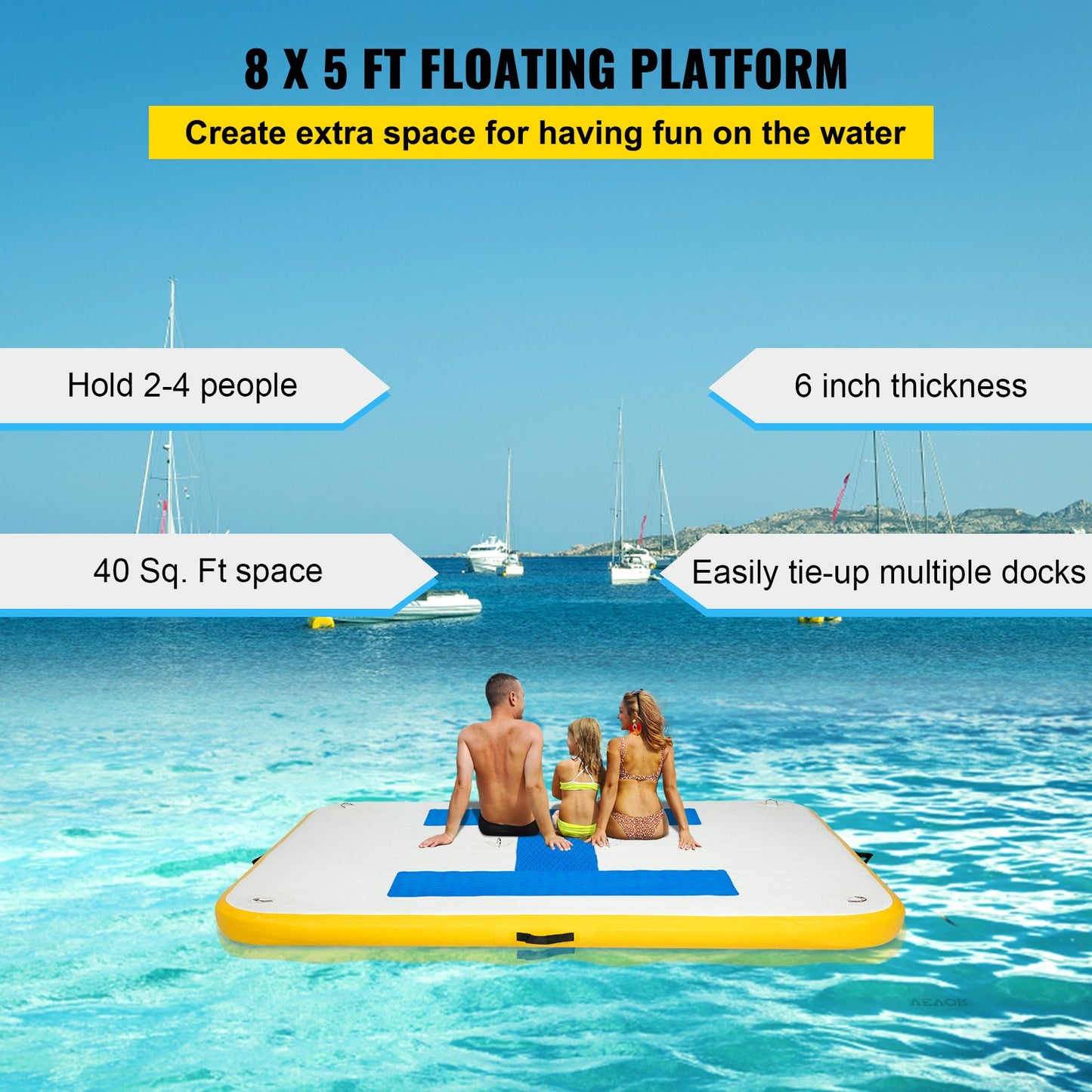 Inflatable Dock Platform, Inflatable Floating Dock 8x5 Ft With Electric Air Pump