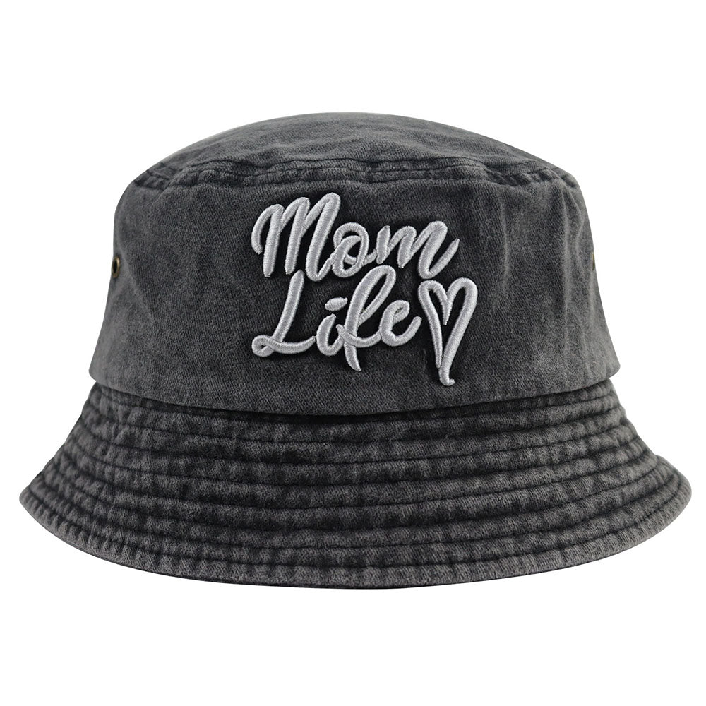 Funny Mom Life Bucket Hat Sun Beach Hats, Washed Cotton Embroidered Outdoor Travel Fisherman Hat For Mama Wife Grandma