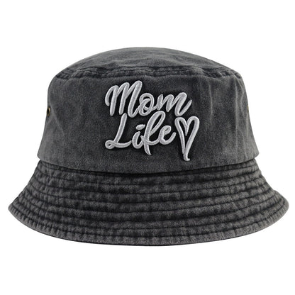 Funny Mom Life Bucket Hat Sun Beach Hats, Washed Cotton Embroidered Outdoor Travel Fisherman Hat For Mama Wife Grandma