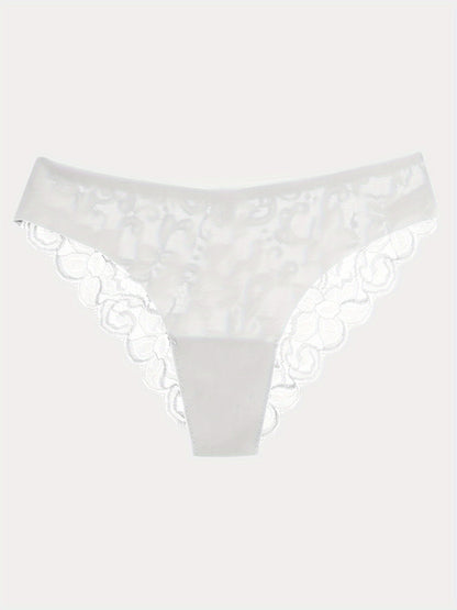 6pcs Contrast Lace Briefs, Comfy & Seamless Scallop Trim Intimates Panties, Women's Lingerie & Underwear