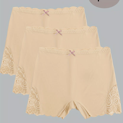 3pcs Contrast Lace Boyshort Panties, Seamless Scallop Trim Bow Tie Panties, Women's Lingerie & Underwear