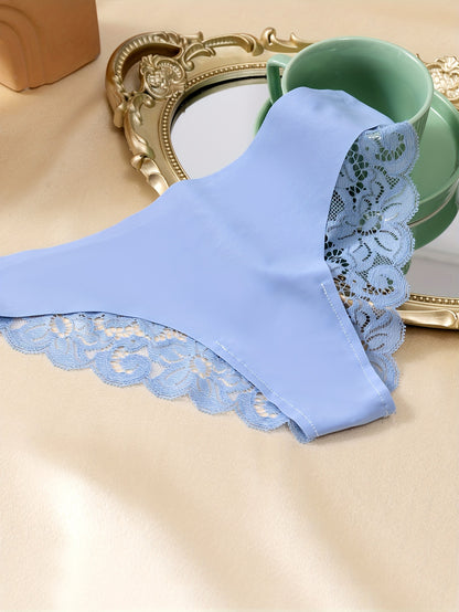 6pcs Contrast Lace Briefs, Comfy & Seamless Scallop Trim Intimates Panties, Women's Lingerie & Underwear