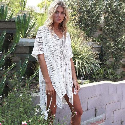 Swimwear 2018 Swimsuit Women Cover Ups Sleeve Kaftan Beach Dress Robe De Plage Solid White Cotton Pareo Beach Cover Up