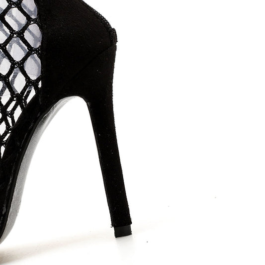 Women's Shoes Sexy High Heels Mesh Peep Toe Sandals Fishnet Zip Sexy Party Dress Woman Shoes