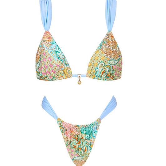 Print Halter Tie-Up Two-Piece Swimsuit Women's Sexy Bikini Beach Set
