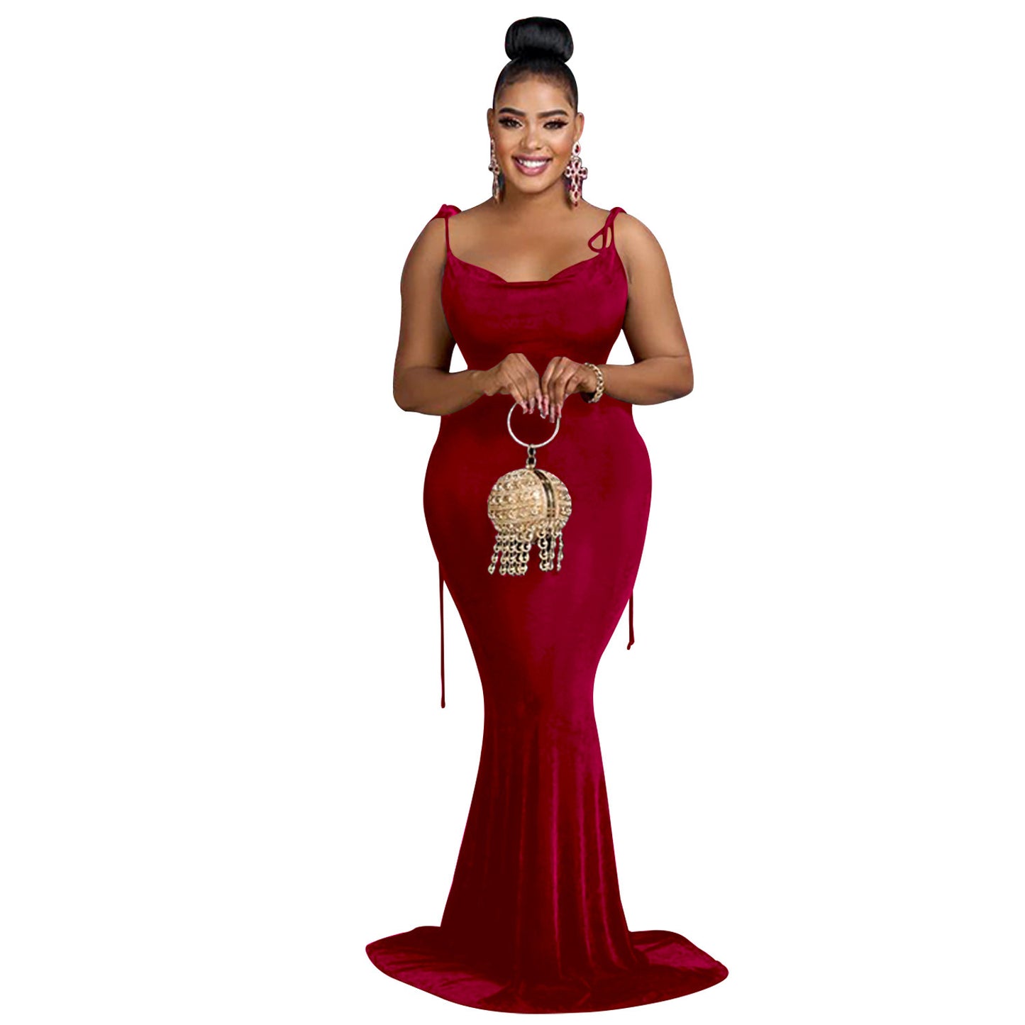 Fashionable Pure Color Sleeveless Long Dress with Shoulder Ties for Women