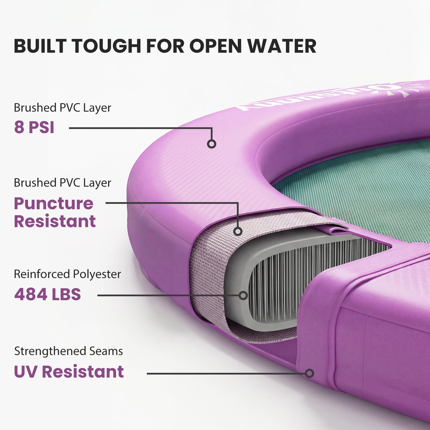 8FT Inflatable Water Hammock Floating Ring, Inflatable Floating Dock Platform for for Lakes, Pools, Oceans, Purple