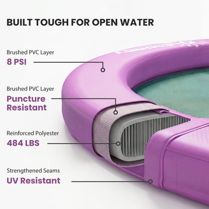 8FT Inflatable Water Hammock Floating Ring, Inflatable Floating Dock Platform for for Lakes, Pools, Oceans, Purple