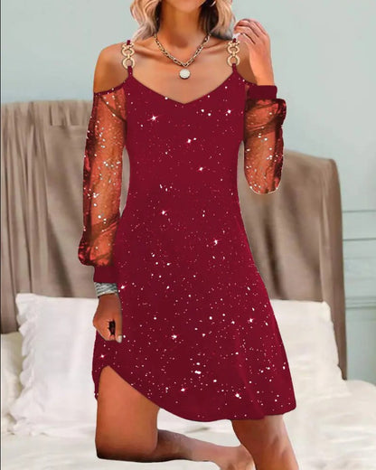 Mesh Dress With Geometric Print And Patchwork Design