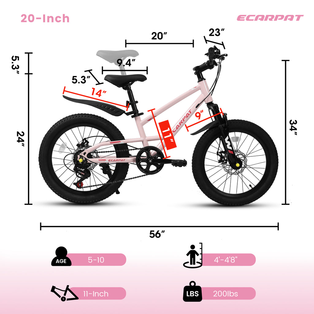 20 Inch Mountain Kids Bike For Boys & Girls, Ages 6-12, 7-Speed With Front Suspension