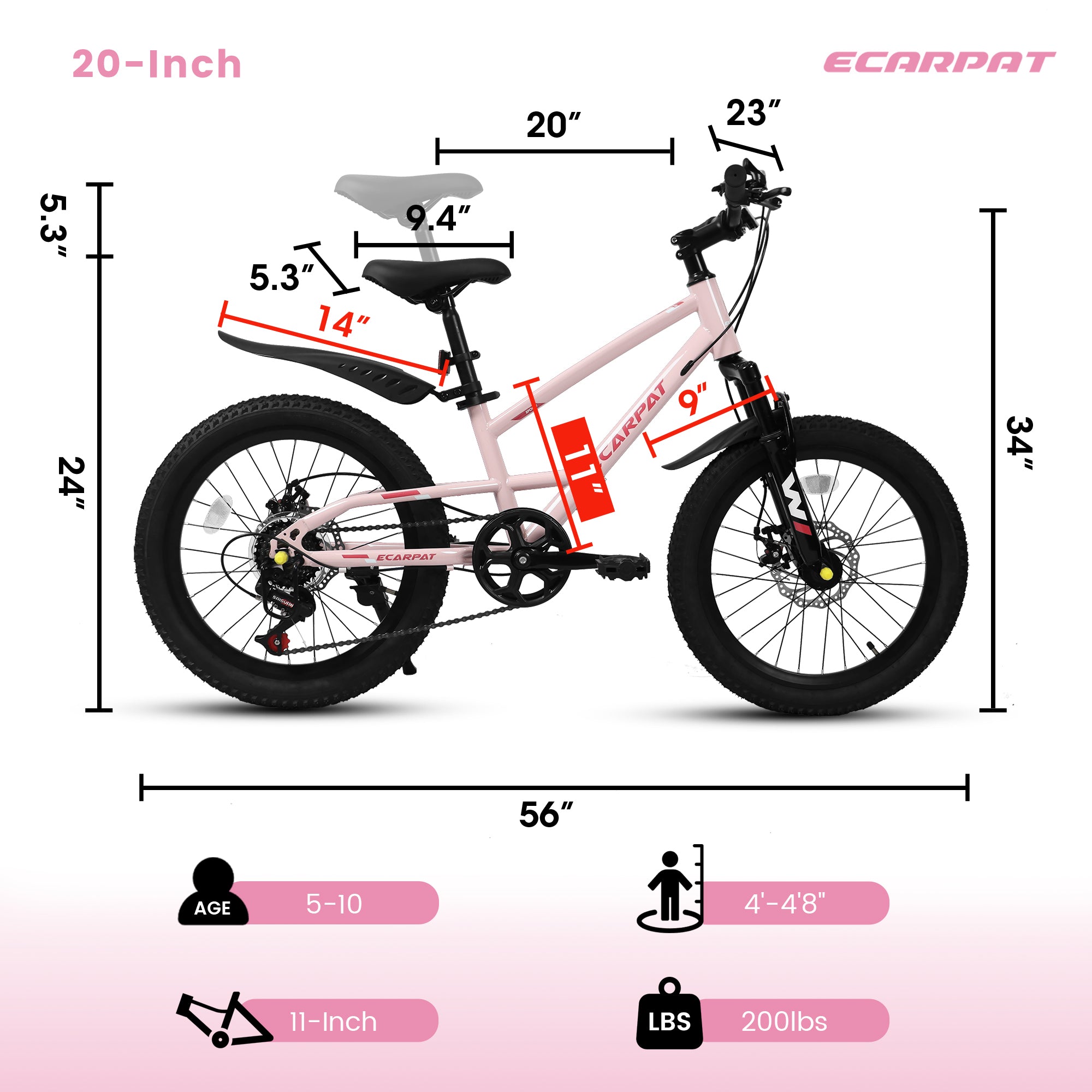 20 Inch Mountain Kids Bike For Boys & Girls, Ages 6-12, 7-Speed With Front Suspension
