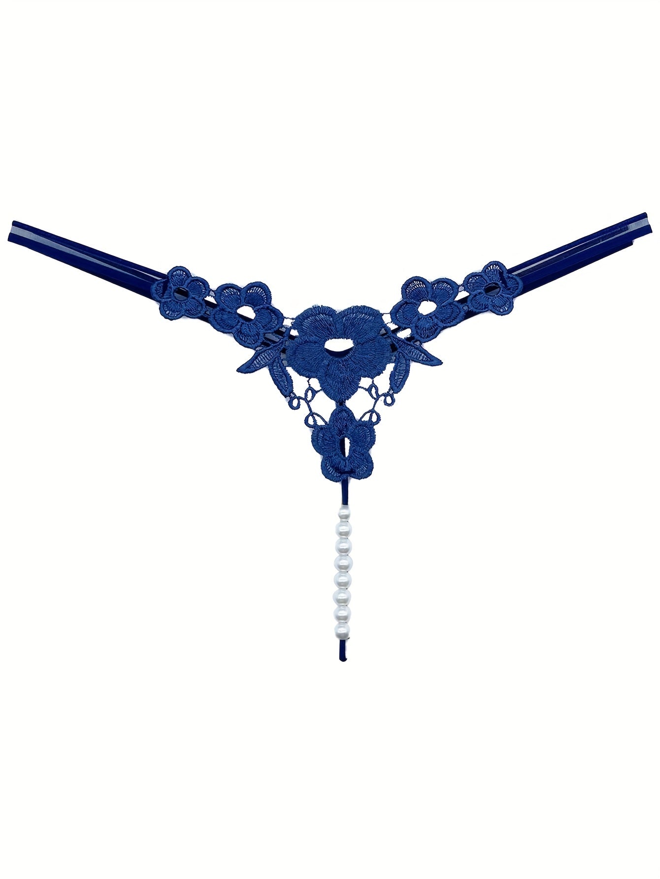 Floral Embroidery Thong, Hollow Out Faux Pearl Panties, Women's Sexy Lingerie & Underwear
