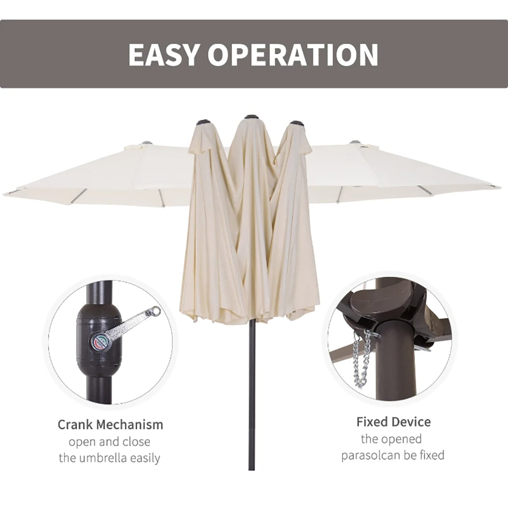 15ft Patio Umbrella Double-Sided Outdoor Market Extra Large Umbrella With Crank Handle For Deck, Lawn, Backyard And Pool, Cream White