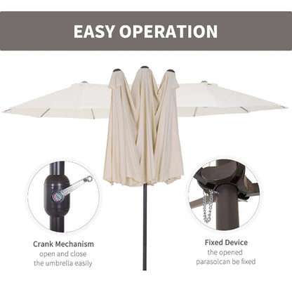 15ft Patio Umbrella Double-Sided Outdoor Market Extra Large Umbrella With Crank Handle For Deck, Lawn, Backyard And Pool, Cream White