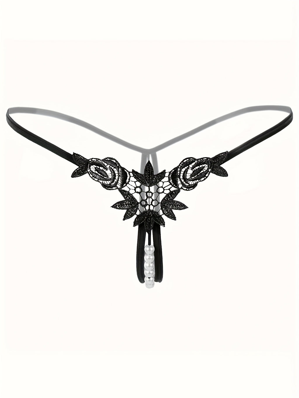 4 Pcs Seductive Lace Thongs - Sultry Low-Rise, Daring Open Crotch, Ultra-Sheer G-String with Delicate Pendant Pearl Accent - Designed for Women, Exquisite Sexy Lingerie and Intimate Underwear