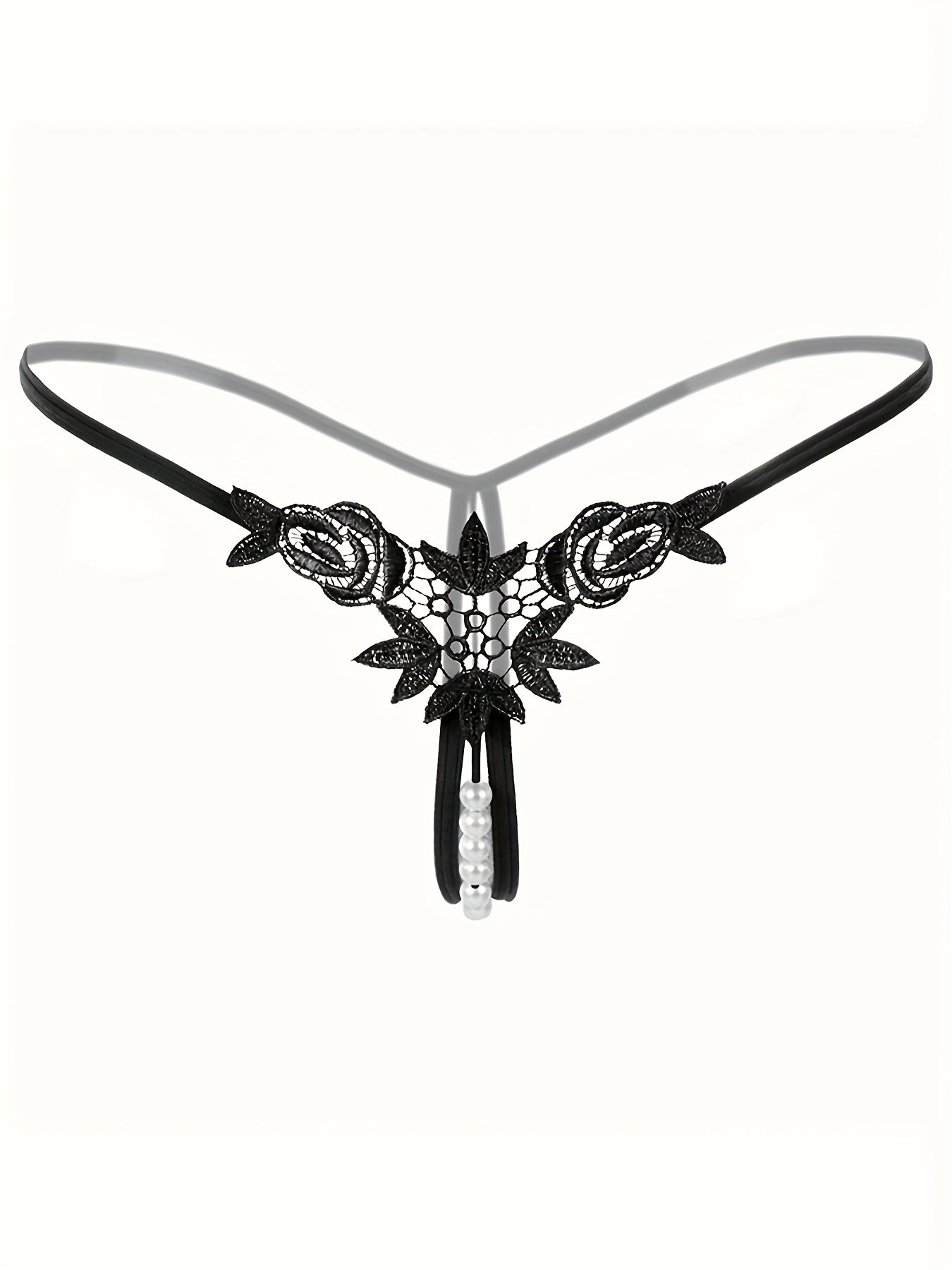 4 Pcs Seductive Lace Thongs - Sultry Low-Rise, Daring Open Crotch, Ultra-Sheer G-String with Delicate Pendant Pearl Accent - Designed for Women, Exquisite Sexy Lingerie and Intimate Underwear