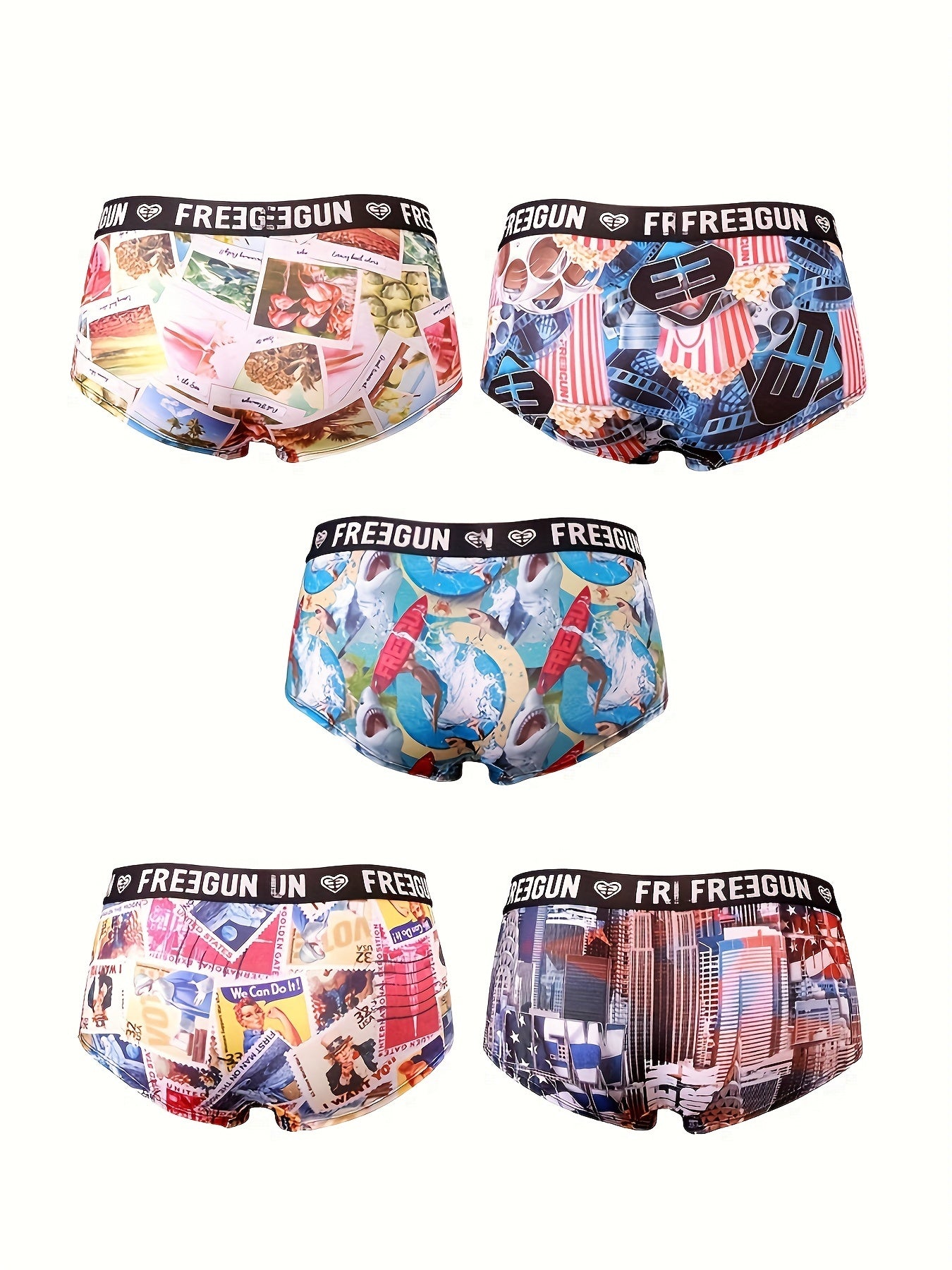 5pcs Soft & Comfortable Cartoon Print Boy Shorts - Women's Lingerie & Underwear with Cute Designs, Breathable Fabric, and Relaxing Fit for Everyday Wear