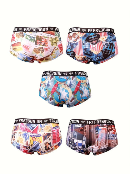 5pcs Soft & Comfortable Cartoon Print Boy Shorts - Women's Lingerie & Underwear with Cute Designs, Breathable Fabric, and Relaxing Fit for Everyday Wear