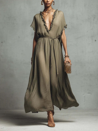 Loose-fit V-neck Casual Chic Womens Dress