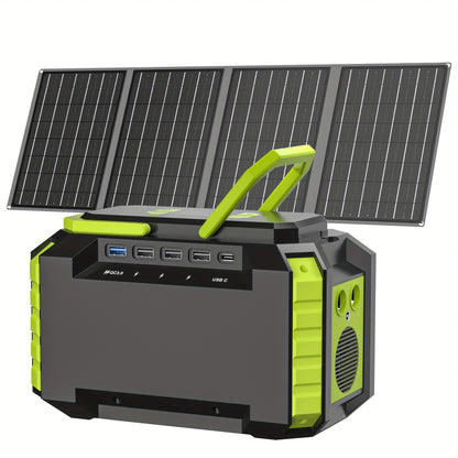 [Portable Power Station] Portable Power Station 222/150/88Wh | 40/30/21W Solar Panel, Camping Solar Generator, Laptop Charger, Power Bank with AC Outlet 110V, 4*USB, DC Ports, LED Flashlights for CPAP Home Camping Hurricane E