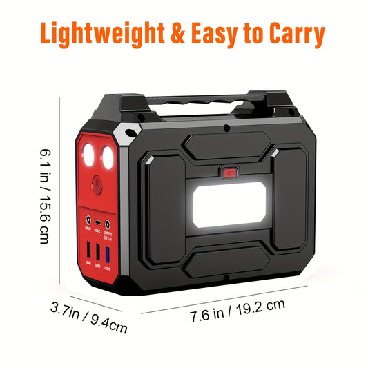 39600mAh Portable Power Station - High-Capacity Small Solar Generator (Without Panel), With 110V AC Outlet, DC Port, USB-C Port, 3 USB Output, LED Light - Portable Battery Pack For Home, Outdoor Adventures, Road Trip, Camping