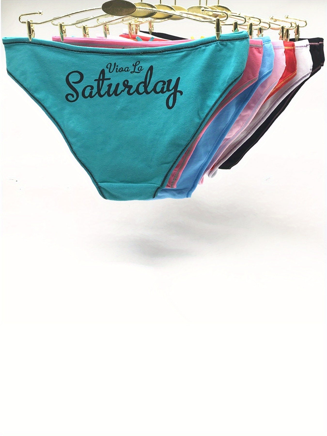 7 Pcs Letter Pint Bow Tie Briefs, Comfy & Breathable Mid-Rise Intimates Panties, Women's Lingerie & Underwear