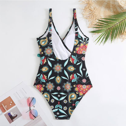 Lanswe Swimsuit  Women One Piece Swimwear Sexy Backless Women Bathing Suits Floral Bachelorette Party Cover Up Elegant
