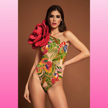 One-piece 3D Big Flower Decorative Swimsuit Suit For Women