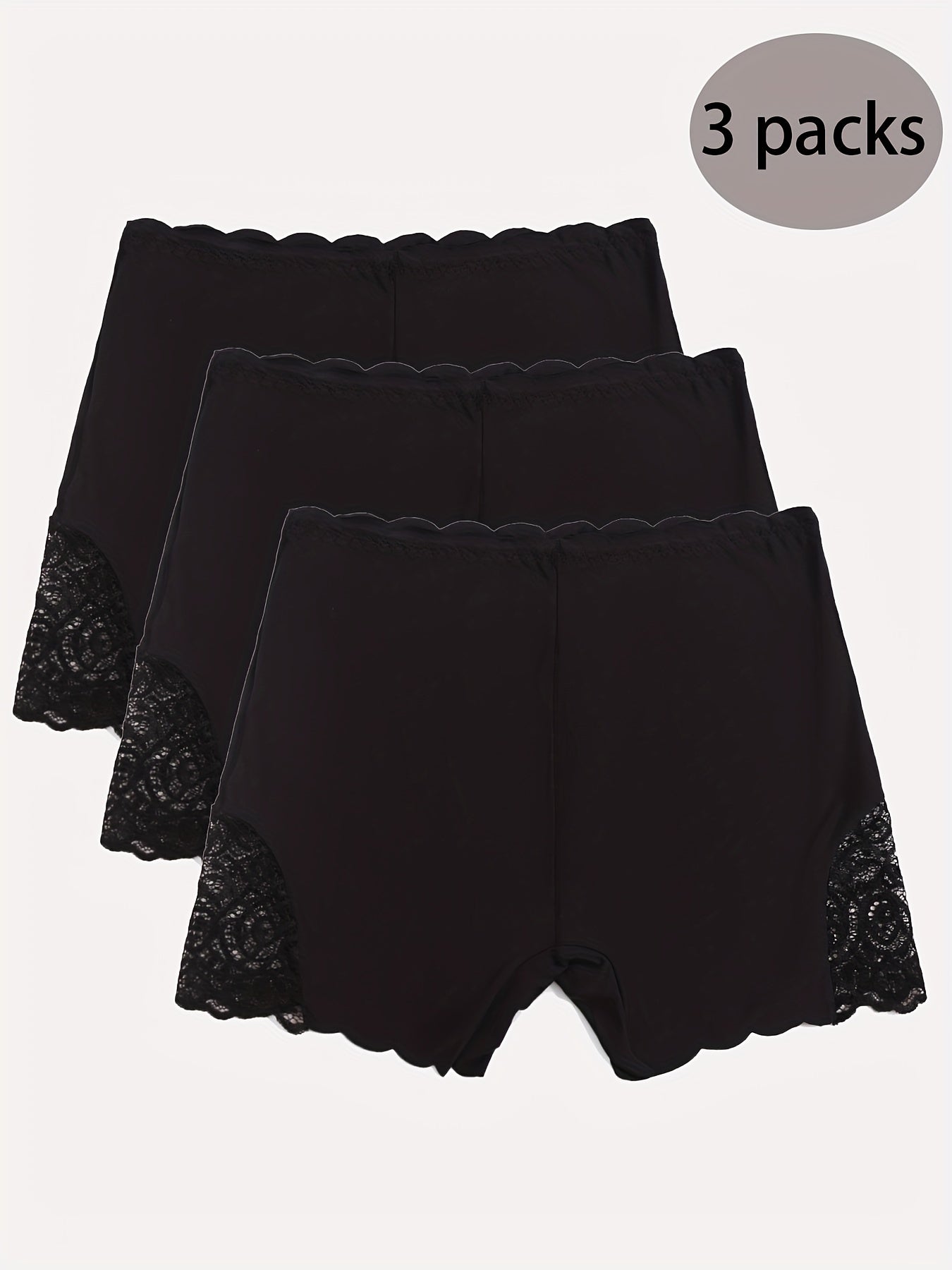 3pcs Contrast Lace Boyshort Panties, Seamless Scallop Trim Bow Tie Panties, Women's Lingerie & Underwear