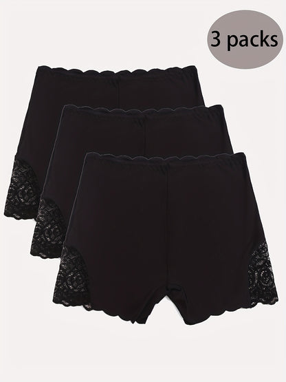 3pcs Contrast Lace Boyshort Panties, Seamless Scallop Trim Bow Tie Panties, Women's Lingerie & Underwear