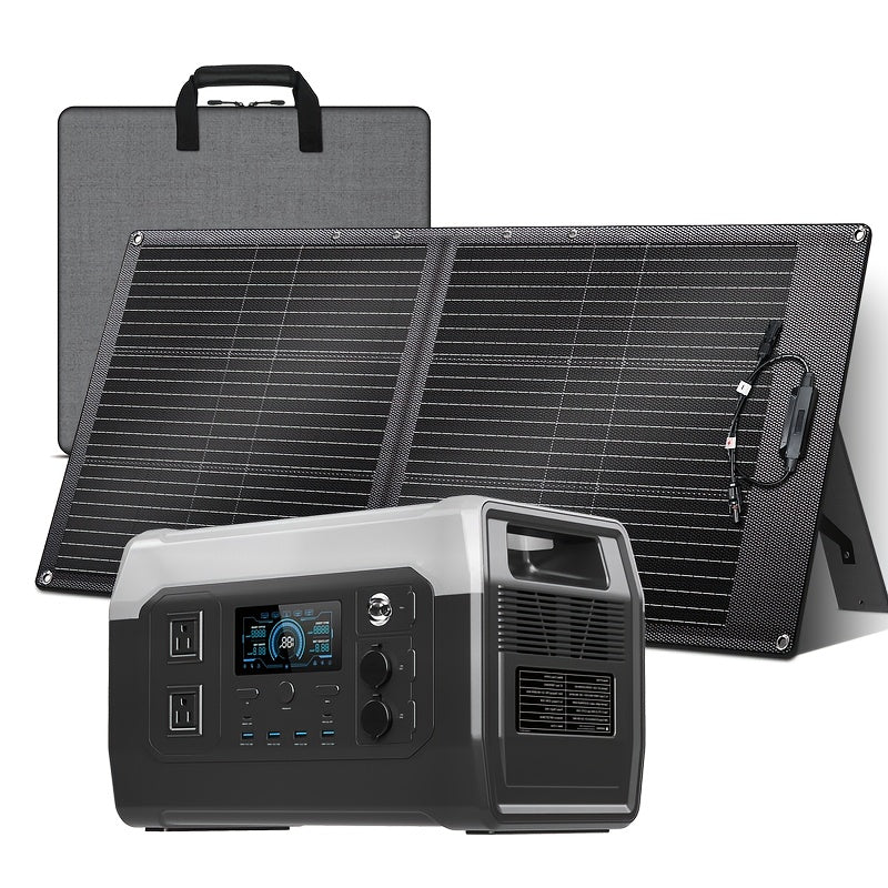 1600W 1024Wh Solar Generator, 100W/200W Portable Foldable Solar Panel Charger, LiFePO4 Battery UPS, Supports Series/parallel Connection (comes with Ten Adapters), Widely Used In Solar Home Systems, Suitable for Blizzard Home