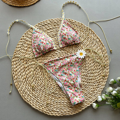 Style Bikini with Ties and Prints, Two-Piece Women's Swimsuit