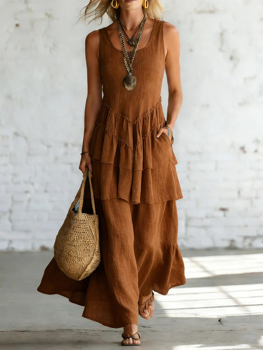 Cotton-linen Loose-fit Maxi Dress With A Sleeveless Design