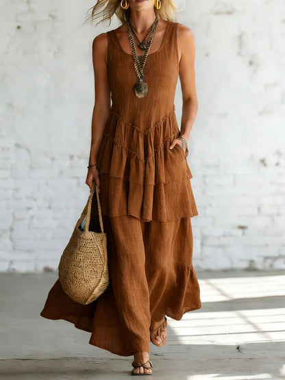 Cotton-linen Loose-fit Maxi Dress With A Sleeveless Design